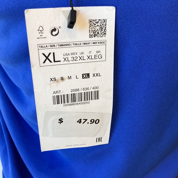 Zara Long Dress w/ Ruching and Slit in Skirt Royal Blue. Zip up Side NWT XL - Picture 7 of 8